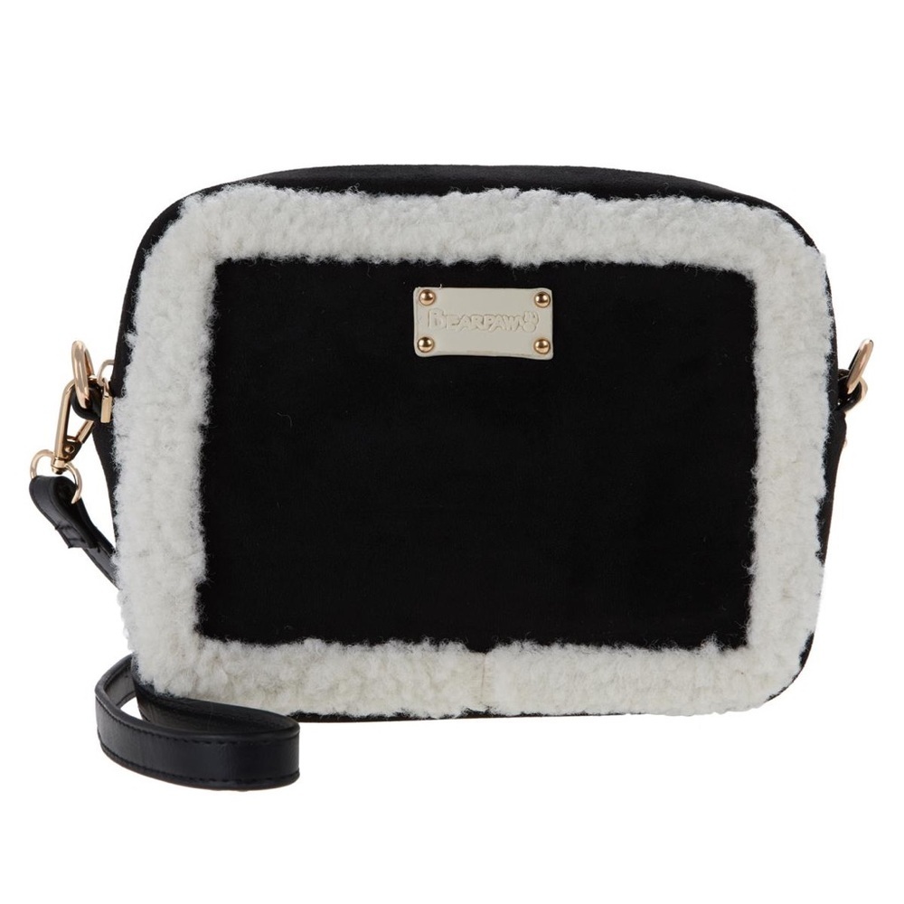 New BEARPAW Women's Faux Suede Shearling Trim Crossbody‎ Camera Handbag